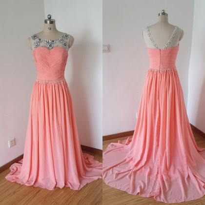 Pink Beaded Long Prom Dresses, Bridesmaid..